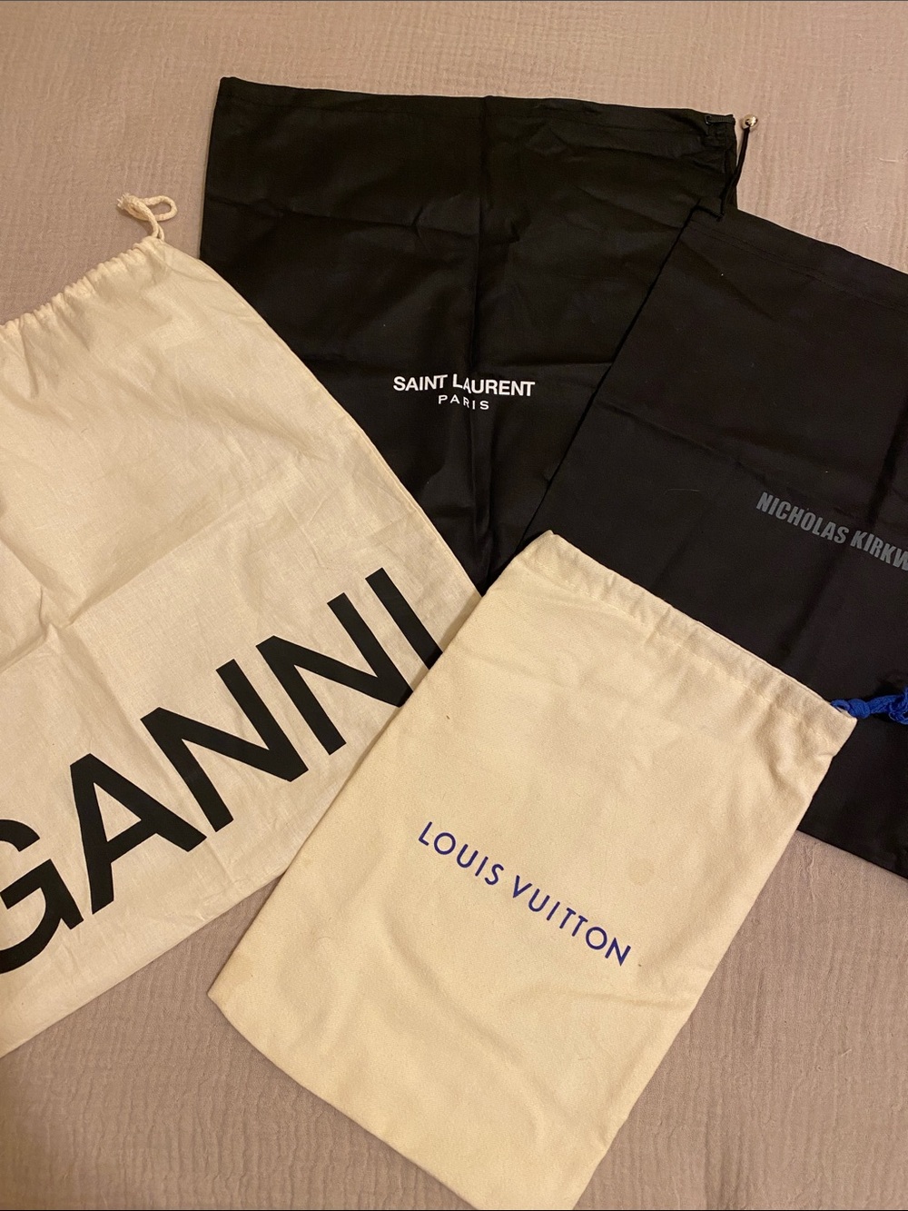 Louis Vuitton, Nicholas Kirkwood, GANNI, Saint Laurent Set 4 dust bags